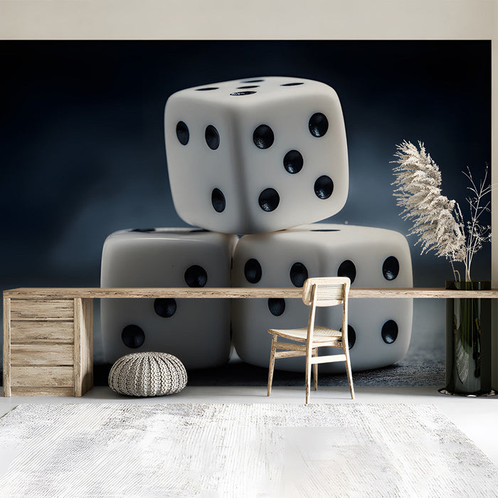 Man cave interior with white dice mural and ambient recessed lighting
