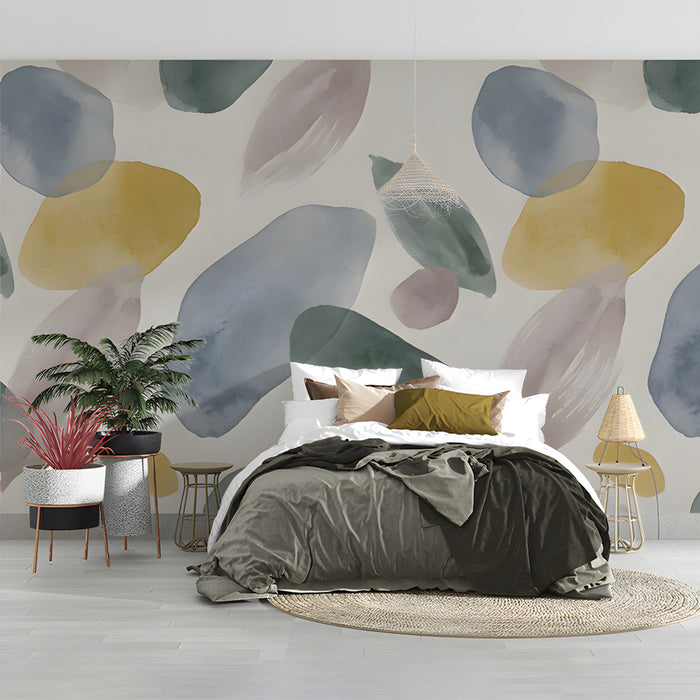 Bohemian style home office with hand-painted look wall mural and natural textures.