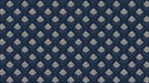 A repeating damask pattern featuring cream-colored floral motifs on a deep midnight blue background