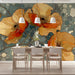 Serene bedroom interior with art nouveau style poppy wallpaper mural