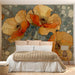 Modern dining room featuring an oversized poppy floral wall mural