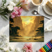 Ethereal canyon landscape wallpaper in a modern home office space