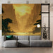 Warm sunset canyon mural in a sophisticated minimalist commercial space