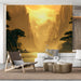 Golden mountain wall mural installed as a feature wall in a living room