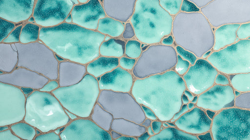 Abstract stone segment pattern in teal, slate gray, and gold kintsugi veins