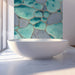 Chic bathroom interior with teal and gold mosaic style feature wall