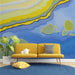 Contemporary entryway design with a colorful abstract mural highlighting fluid organic shapes
