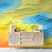 Modern bedroom with topographic contour mural on the accent wall