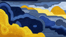 Abstract wallpaper pattern with swirling navy and ochre yellow line art