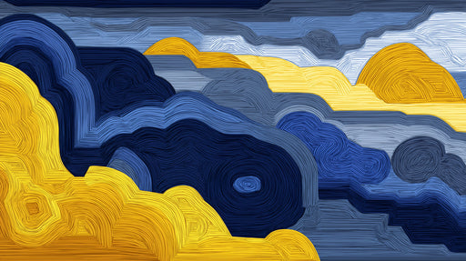 Abstract wallpaper pattern with swirling navy and ochre yellow line art