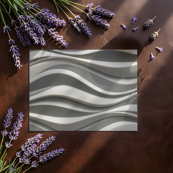 Contemporary home office with a textured wave mural on the main accent wall