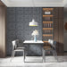 Elegant gray geometric wallpaper background in a bright dining interior