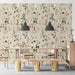 A serene meeting room featuring soft floral wall decor in a light and airy color palette