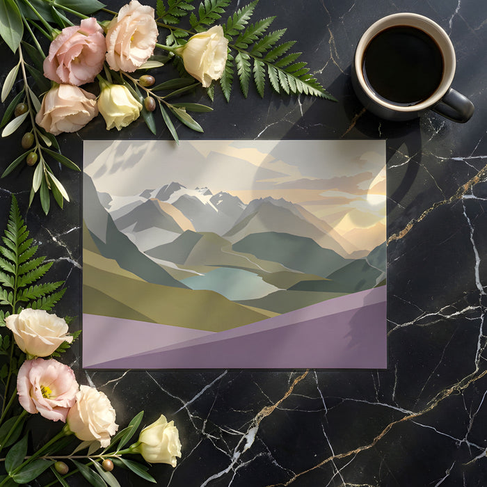 Abstract nature wallpaper installed in a light-filled home office behind a desk
