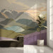 Serene mountain range wall mural in a minimalist entryway with neutral decor