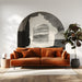Sophisticated entryway wall decorated with an artistic ink wash style seascape mural in soft gray