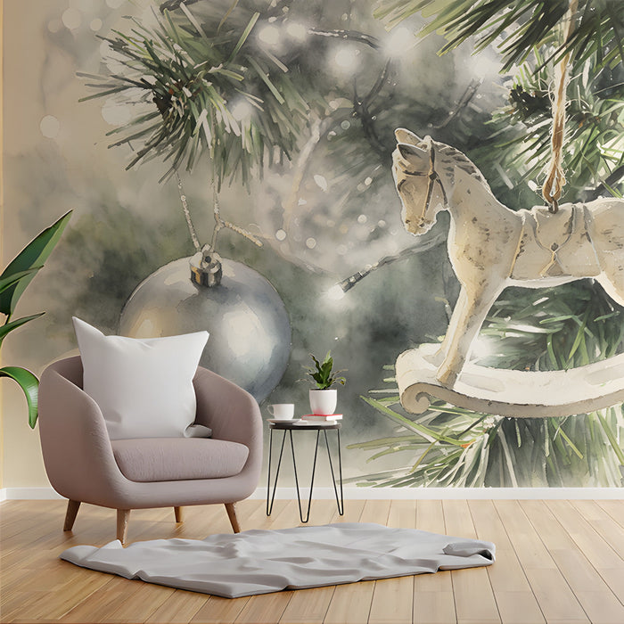Whimsical playroom wall featuring a vintage horse ornament design
