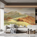 Living room interior featuring an expansive mountain landscape mural wall