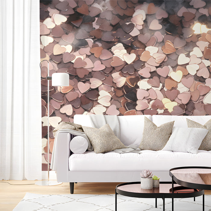Elegant heart pattern wallpaper in a bright dressing room with vanity