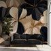Entryway space styled with elegant painterly flower wallpaper and warm neutral decor