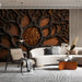 Cozy living room with an organic, high-relief root system wall mural