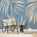 Study space featuring botanical watercolor mural as a feature wall