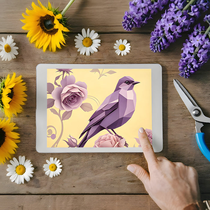 Floral bird mural installed on a feature wall in a minimalist nursery