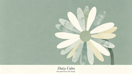 Minimalist watercolor daisy pattern with muted sage background and cream petals