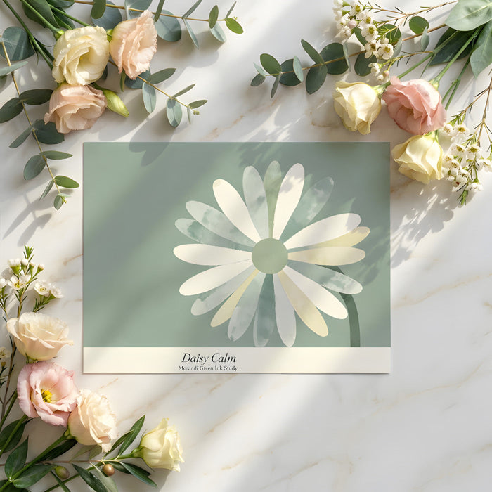 Soft sage botanical wallpaper as a feature wall in a calm home office
