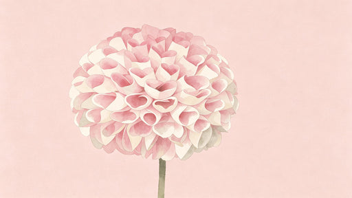 Large watercolor dahlia flower in shades of blush pink and cream on a soft peach background