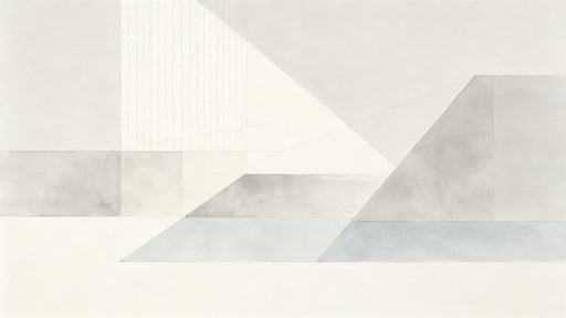 Abstract architectural wallpaper with gray geometric watercolor shapes and clean white lines