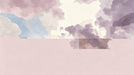 Abstract mural featuring soft watercolor clouds in lilac, dusty rose, and sky blue over a solid blush pink base.