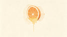 A minimalist watercolor painting of a single orange slice dripping with liquid gold on a cream background