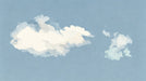Abstract wallpaper pattern featuring soft white clouds on a dusty blue watercolor background.