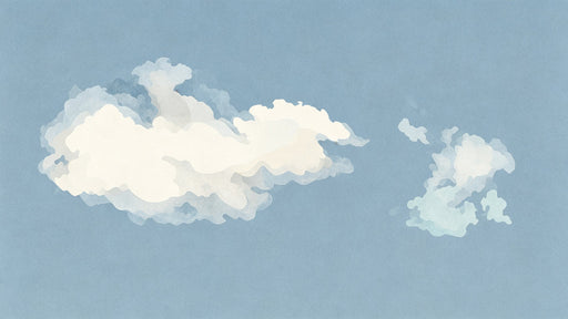 Abstract wallpaper pattern featuring soft white clouds on a dusty blue watercolor background.