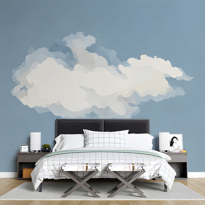 Watercolor cloud pattern on a wall in a bedroom space with natural light.