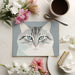 Minimalist home office featuring a cat illustration mural on a feature wall