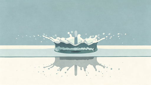 Minimalist water splash illustration in slate blue and off-white with paper texture