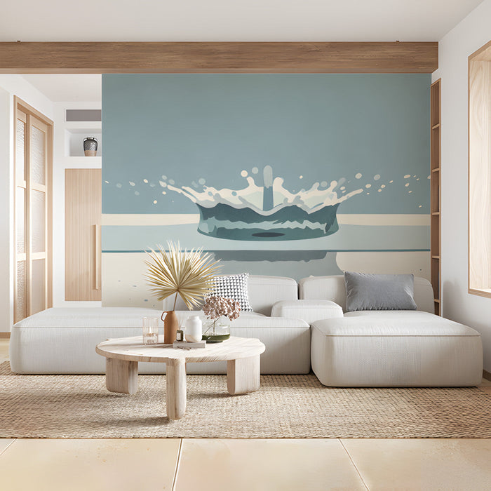 Stylish commercial space interior with a water splash accent wall and minimalist decor