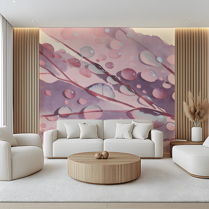 Abstract floral watercolor wall mural featured in a minimalist home office space