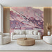 Abstract floral watercolor wall mural featured in a minimalist home office space