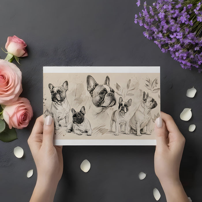Dog-themed artistic mural wallpaper featured in a cozy entryway with minimalist furniture