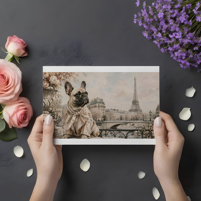 A cozy living room featuring the Parisian dog mural behind a velvet sofa