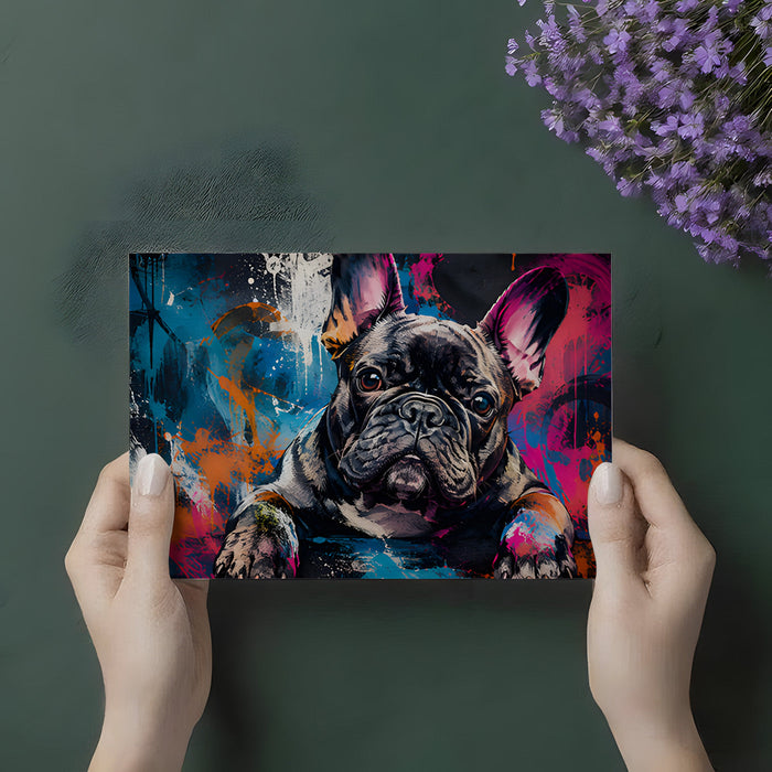 A vibrant urban-themed teen bedroom with the dog mural providing a bold, artistic focal point.