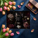 Cozy library or study room featuring a bold floral and dog portrait mural.