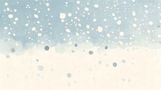 Watercolor mural featuring soft blue gradient background and scattered cream-colored snow spots