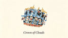 Oil painting illustration of a royal crown in shades of blue, charcoal, gold, and terracotta on cream background