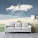 Minimalist TV roomwith a peaceful nature-inspired landscape wall mural