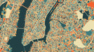 Abstract map of New York City in retro colors like coral ochre and charcoal