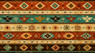 Southwestern tribal wallpaper with geometric eagle motifs, arrow patterns, and bands of terracotta, turquoise, and ochre.